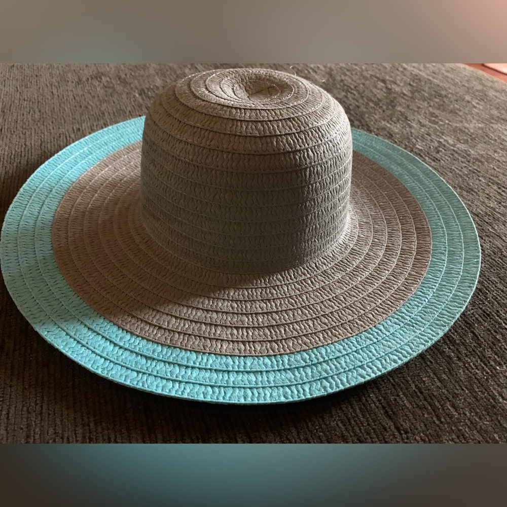 Straw Sun Hat with Aqua Brim Accent